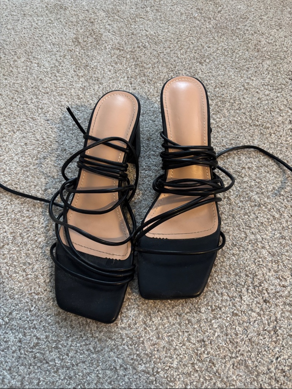 Black Lace-Up Square-Toe Women’s Sandals